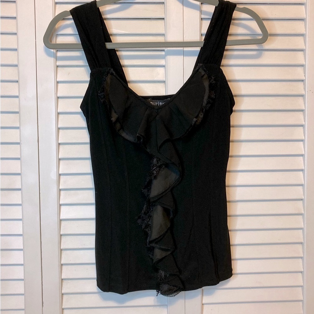 White House Black Market Black Ruffled Tank Blouse Size Extra Extra Small